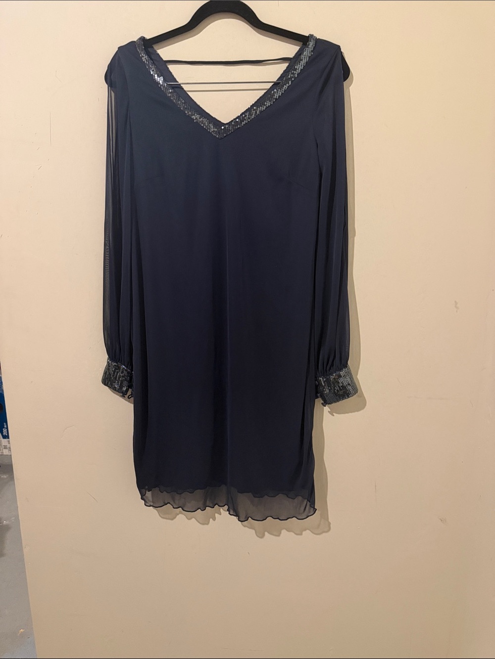 AGB Navy Sequin Trim V-Neck Dress Size 6